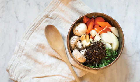 bowl with tea leaf broth