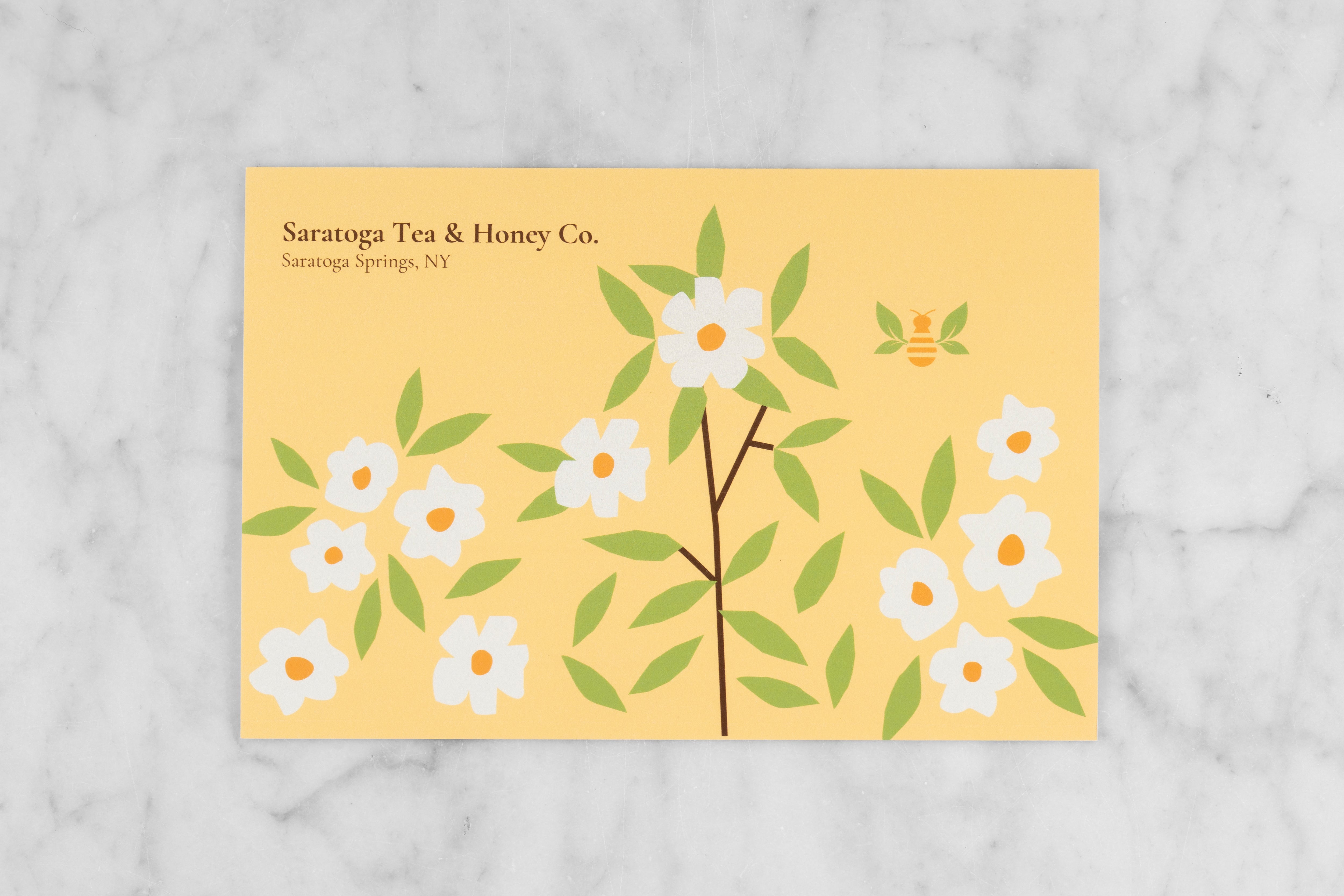 flower and tea bee Saratoga Tea & Honey Co. Postcard