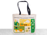 Saratoga Tea & Honey Co. tote bag with tea and honey graphics