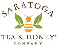 saratoga tea and honey co logo with orange and green tea bee